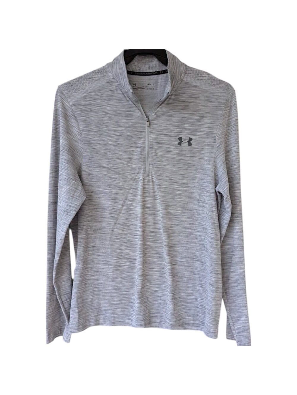 Under Armour T-Shirt Large Gray Fitted HeatGear 1/4 Zip Fitted Pullover 21x29
